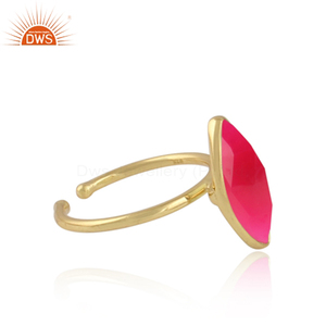 Meilleure qualité plaqué or 18 carats 925 argent Sterling calcédoine rose naturelle bague en pierres précieuses bijoux pour femmes cadeau pour elle - Product Image 2