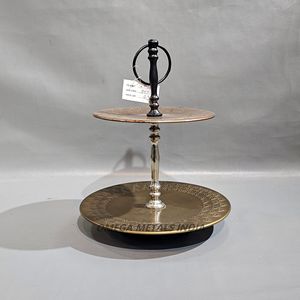 Luxury Two Tiered Gold and Silver Cake Stand with <b>Etched</b> Floral Design for Dessert Cheese Cupcakes and Decorative Display - Product Image 2