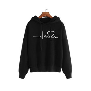 Venta al por mayor 2023 Tops de manga larga para mujer Invierno Nuevo Heartbeat Print Casual Sudadera con capucha - Product Image 2
