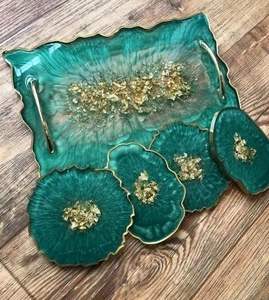 Plateau en résine époxy de haute qualité pour décor de salon à la maison Style de conception côtière Technique en métal artisanale pour les cadeaux de pendaison de crémaillère - Product Image 1