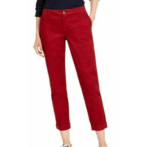 Pantaloni da donna Tommy Hilfiger a gamba dritta con cerniera, Rossi, Taglia 14 - Traspiranti, Formali, con Bottoni Decorati, Vita Elastica Media - Product Image 1