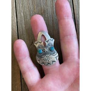 Tim Yazzie Kingman Turquoise & Sterling Silver <b>Adjustable</b> <b>Ring</b> Stainless Steel Vase Bezel Setting Gift for Size 8 Number Shape - Product Image 2