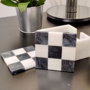 Premium Checked Pattern Marble Square <b>Coasters</b> Black <b>White</b> Finished Table Protection Mats Ideal For Home Kitchen Office And Cafe - Product Image 1