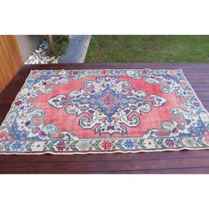 4.5x7.2 ft Rug, Turkish Vintage Rug, <b>Red</b> Check <b>Wool</b> Rug - Product Image 3