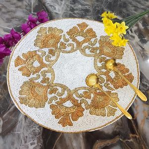 High Quality Glass <b>Beaded</b> Embroidery Cutwork <b>Placemat</b> for Kitchen Tabletop Home Decor Parties New Year Very Low Price - Product Image 5