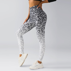 OEM personalizado Sexy leopardo Leggings mujeres sin costuras mallas delgadas deportes Fitness correr pantalones cintura alta cadera moda medias elásticas - Product Image 3
