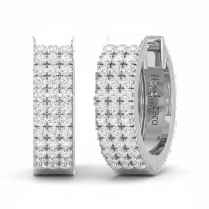 Pendientes Huggie de Tres Filas con Baño de Rodio, Oro de 14K y Diamantes Naturales de Corte Brillante Redondo de 72 Piezas para Mujer - Product Image 1