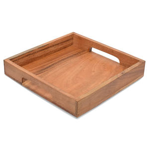 Plateau en bois de couleur brûlée légère de meilleure qualité Plateau de service carré en bois de manguier fait à la main pour servir des boissons au café et décor de bougies - Product Image 5
