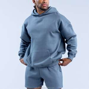Ensemble survêtement pour homme en coton mélangé, sweat-shirt à capuche élégant, ensemble court, design streetwear, décontracté, confortable, tendance - Product Image 1
