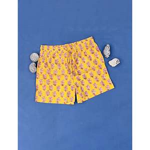 กางเกงขาสั้นผ้าฝ้ายพิมพ์ลายบล็อก - ผ้าฝ้าย 100% เอวกลาง ระบายอากาศได้ดี ตกแต่งด้วยลวดลาย มีจำหน่ายในไซส์ใหญ่ - Product Image 1