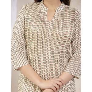 Kurti droit imprimé vert crème Butti, style pakistanais, robe indienne en Georgette Reyon pour Salwar/Suit Anarkali - Product Image 2