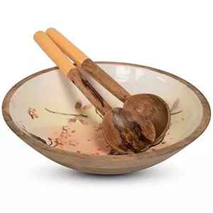 Tout design personnalisé couverts en bois émaillé bol à salade cuillère à salade ensemble décoratif fruits nourriture bol assiette en gros bol en bois - Product Image 6