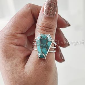 Anillo de Plata de Ley 925 Hecho a Mano para Mujer con Turquesa Azul Natural en Forma de Ataúd, Gema del Mes de Nacimiento de Diciembre, Regalo de Navidad - Product Image 2