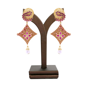 Elegant Antique Imitation AD Gold Plated Luxury Brass Earrings with Pearl Trendy Style for <b>Wedding</b> or Export Jewelry - Product Image 1