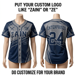 Maillot de baseball en polyester interlock premium 180 GSM, bleu marine et gris, avec empiècements contrastants, logo personnalisé par sublimation, tenue d'équipe - Product Image 1