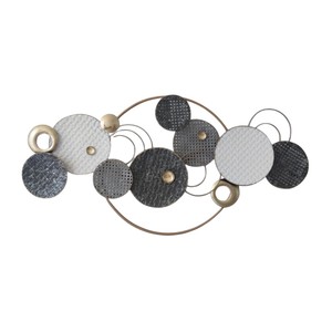 Décoration murale en métal design moderne, grande décoration murale circulaire en fer, décoration de luxe blanche, grise et dorée pour la maison, pour l'hôtellerie - Product Image 1