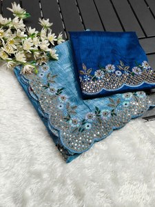 Kỳ nghỉ đặc biệt thanh lịch nặng vàng nguyên chất lòng vải in làm việc sẵn sàng để mặc Saree cho phụ nữ từ Ấn Độ - Product Image 6