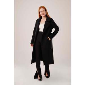 Lustrin Women's Long Lined <b>Black</b> Melton Wool Blend <b>Overcoat</b> - Elegant Winter Outerwear for Wholesale Distribution - Product Image 2