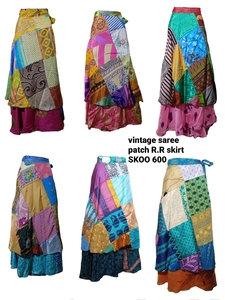 Belle jupe longue en coton bohème indien Patchwork, Patchwork Floral mixte, jupe d'été de créateur - Product Image 2