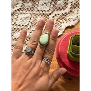 Scott Skeets Boho <b>Statement</b> <b>Ring</b> Palomino Variscite & Sterling <b>Silver</b> Cut Animal Pattern Vermeil Plating Size 6 Everyday Wear - Product Image 2