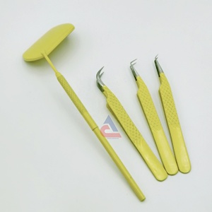 Ensemble de pinces à cils en acier inoxydable enduit de poudre jaune de haute qualité - Product Image 4