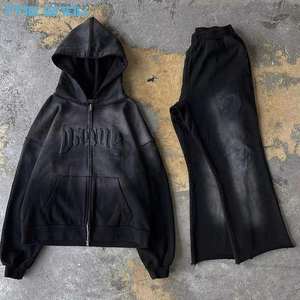 Ensemble de survêtements pour hommes Pantalon de survêtement évasé empilé Sweat à capuche écologique 100% coton OEM/ODM personnalisé épais unisexe adultes hiver - Product Image 1