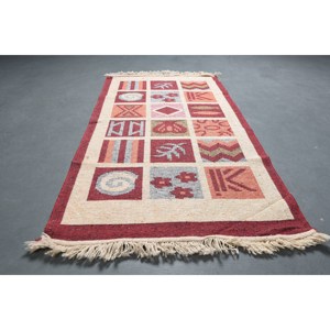 พรมตุรกี, พรมวินเทจขนาดเล็ก 2.5x4.4 ฟุต, พรมลายดอกไม้สีแดงเบจ - Product Image 2