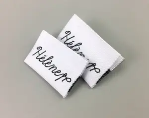 Étiquettes tissées personnalisées de haute qualité pour vêtements Logo de marque privée Pli d'extrémité en polyester Couleurs blanches et noires - Product Image 2