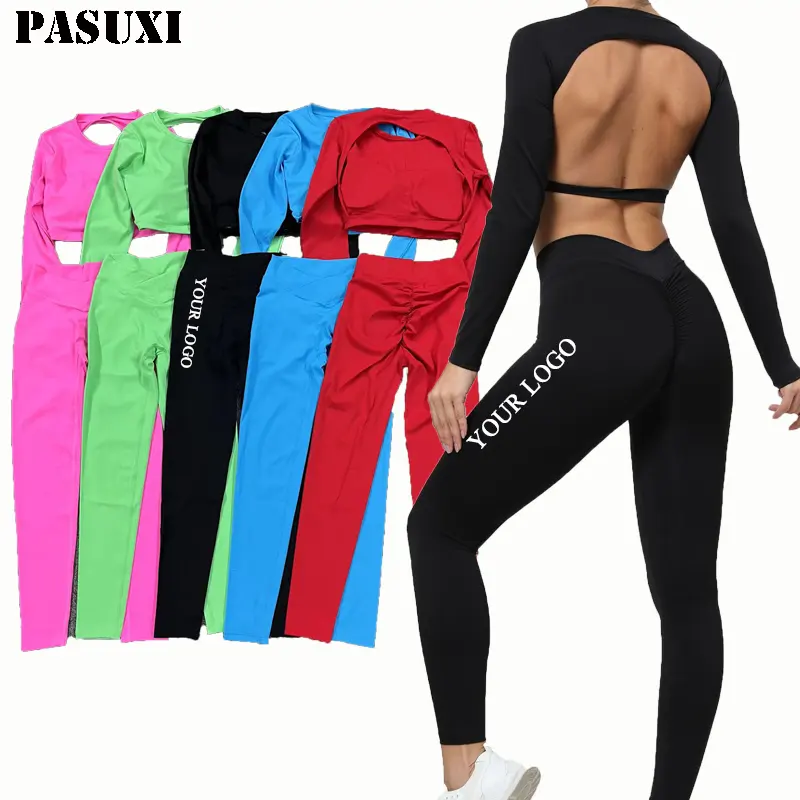 Pasuxi החדש חליפה ריצה בגדים שרוולים ארוכים אופניים ספורט בגדי נשים יוגה להגדיר כושר כושר ללבוש סט