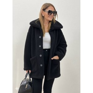 Abrigo de Mujer con Cuello y Botones Delanteros, de Manga Larga, en Felpa, 29580 - Negro - Product Image 4