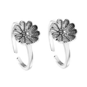 NOVAMART Fine 925 Sterling <b>Silver</b> Flower <b>Toe</b> <b>Rings</b> Pair Women's Engagement Wedding White/Black Clara Authenticity Gold Material - Product Image 1