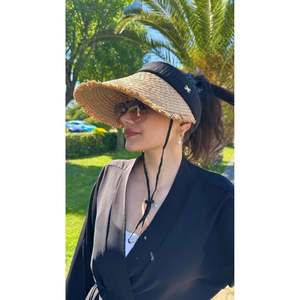 Black Fringe Detail Soft <b>Visor</b> <b>Straw</b> Hat HSR2110 - black2110 - Product Image 3