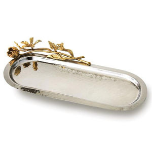 Elegante bandeja de servicio de acero inoxidable, detalles de mariposa dorada, acabado pulido para catering, exhibición de postres, hoteles, restaurantes - Product Image 1