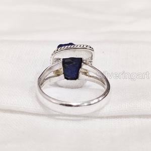 Rough Stone Jewelry Women's <b>Ring</b> Natural Raw <b>Lapis</b> <b>Lazuli</b> Gemstone Christmas Adjustable Bohemian <b>Ring</b> 925 Sterling Silver <b>Ring</b> - Product Image 5