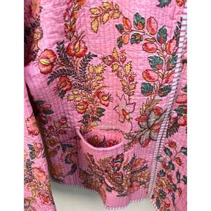 Handmade Reversible <b>Quilted</b> Cotton <b>Jacket</b> Floral <b>Pattern</b> Bridal Coat XL Hooded Outerwear for Ladies Spring Season Stripe - Product Image 5