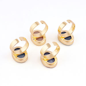 Nouveau modèle forme ovale naturel vert sucre druzy anneau réglable laiton jaune plaqué or pince réglage unisexe épais bande anneaux - Product Image 5