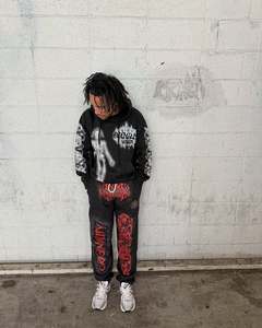 ชุดเสื้อสเวตเตอร์และกางเกงแนวสตรีทพิมพ์ลายตัวอักษรโลโก้ตามสั่งมีเชือกรูดแฟชั่นสำหรับผู้ชาย - Product Image 5