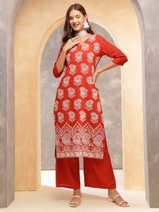 Mujeres étnicas floral bordado regular rayón viscosa Kurta con Palazzos traje indio pakistaní - Product Image 6