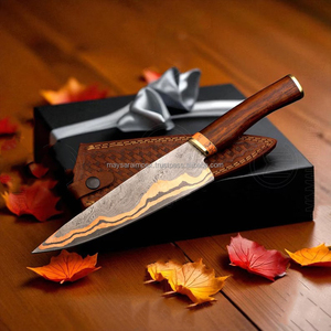 Couteau à viande forgé de haute qualité, lame en acier Damas cuivré, couteau de chef pour trancher et de chasse avec manche en résine pour l'extérieur - Product Image 2