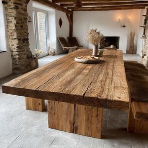 Mesa de Comedor Cuadrada de Madera Maciza Hecha a Mano, Estilo Rústico, Diseño Moderno, Ecológica, de Gran Capacidad, Muebles de Comedor para Hotel y Escuela - Product Image 6