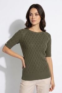 Blusa de Punto Trenzado para Mujer, Textura Suave, Cuello Barco, Manga Corta, Estilo Casual, Elegante, Corte Ajustado - Product Image 6