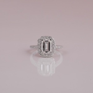 <b>Solid</b> 18KT Gold Plated Handmade Emerald Cut Lab Created Diamond Halo Setting Engagement Wedding Ring for Women - Product Image 2