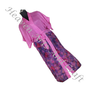 KL004 Antique Floral Soie Vintage Sari Kimono Long-Style Veste Chaude Charme Look Style Bohème Vintage Sari Kimono Longue Veste - Product Image 5