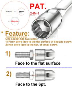 Llave de Tubo Doble Flexible 4 en 1 - Métrica, para Bricolaje, OEM - Product Image 5