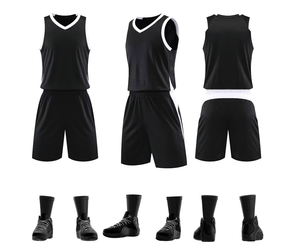 Ensemble de maillot de basket respirant sans manches et short, séchage rapide, antibactérien, évacuation de l'humidité, col en V uni, taille plus - Product Image 4