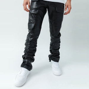 Pantalons en cuir pour hommes en gros, coupe ajustée, élastique, tendance, pantalons de moto, streetwear, pantalons en cuir pour hommes - Product Image 1