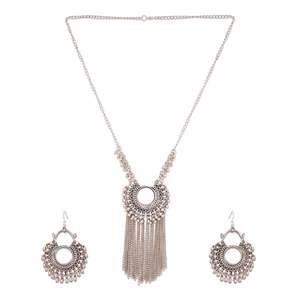 Direct From Indian Supplier Best Selling High Quality Oxidised <b>Silver</b> Afghani Mirror Pendant and <b>Stud</b> Earrings Set - Product Image 2