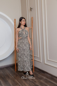 ชุดเดรสยาวคล้องคอพิมพ์ลายม้าลายชุดเดรสราตรีผ้าจอเจียเจ็ตพิมพ์ลายสัตว์ตัวหนาแฟชั่นฤดูร้อนที่สง่างาม - Product Image 4