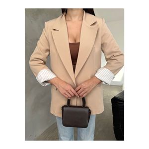 Giacca Blazer da donna blu scuro con maniche interne a righe foderate - Product Image 2