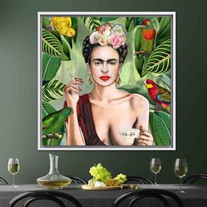 Printed Canvas Artwork: Frida Kahlo Tropical Portrait Decor,WHITE <b>FRAMED</b> CANVAS - Product Image 1